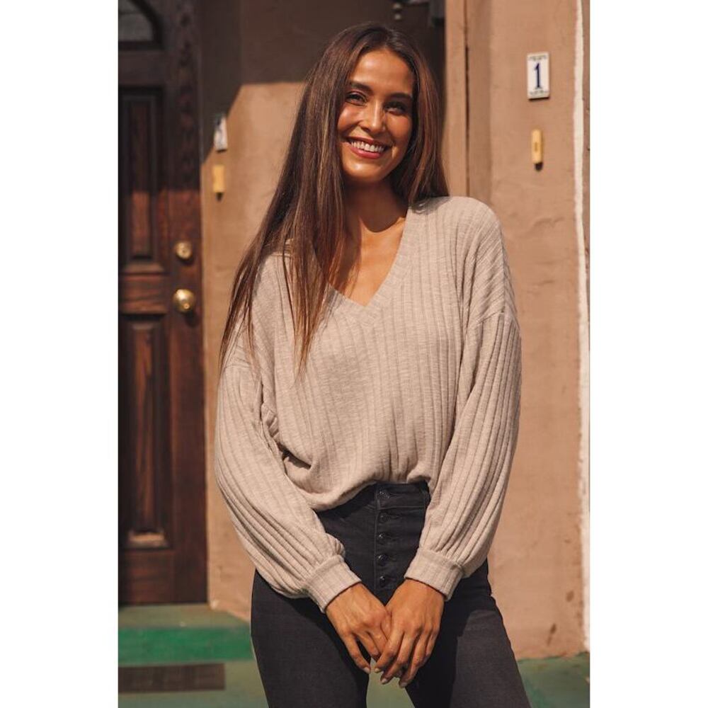 Lulus Style Forecast Beige Ribbed Sweater Top - Size M